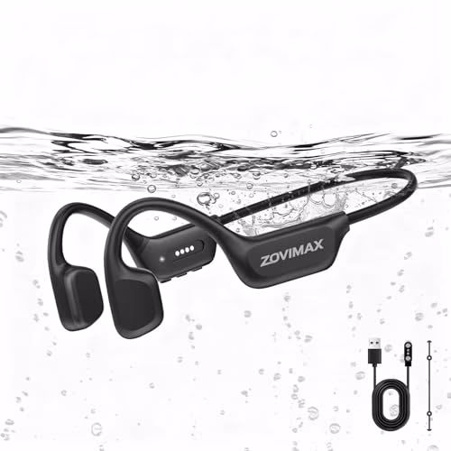 ZOVIMAX Militaire Casque Conduction Osseuse, Bluetooth 6.0, IP68 Étanche Natation Sport-Écouteurs, Mémoire MP3 32Go Intégrée, Autonomie 12h, Anti-Vent Open Ear Sport Écouteur, Natation/Course/Cyclisme