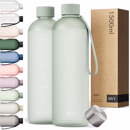 KIVY Gourde Tritan 1,5 L - Étanche & Compatible Eau Pétillante - Pour Sport, Gym, École & Bureau - Gourde Sport - Bouteille d’Eau 1 ,5L - Lavable au Lave-Vaisselle - Sans BPA - Vert
