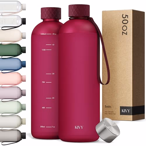 KIVY Gourde Tritan 1,5 L - Étanche & Compatible Eau Pétillante - Pour Sport, Gym, École & Bureau - Gourde Sport - Bouteille d’Eau 1 ,5L - Lavable au Lave-Vaisselle - Sans BPA - Rouge
